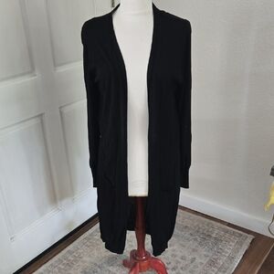 Joseph A Black Open-Front Long Cardigan with Pockets